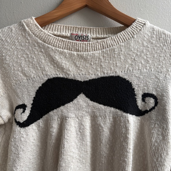 Cream Sweater with Black Mustache Design - Picture 2 of 8